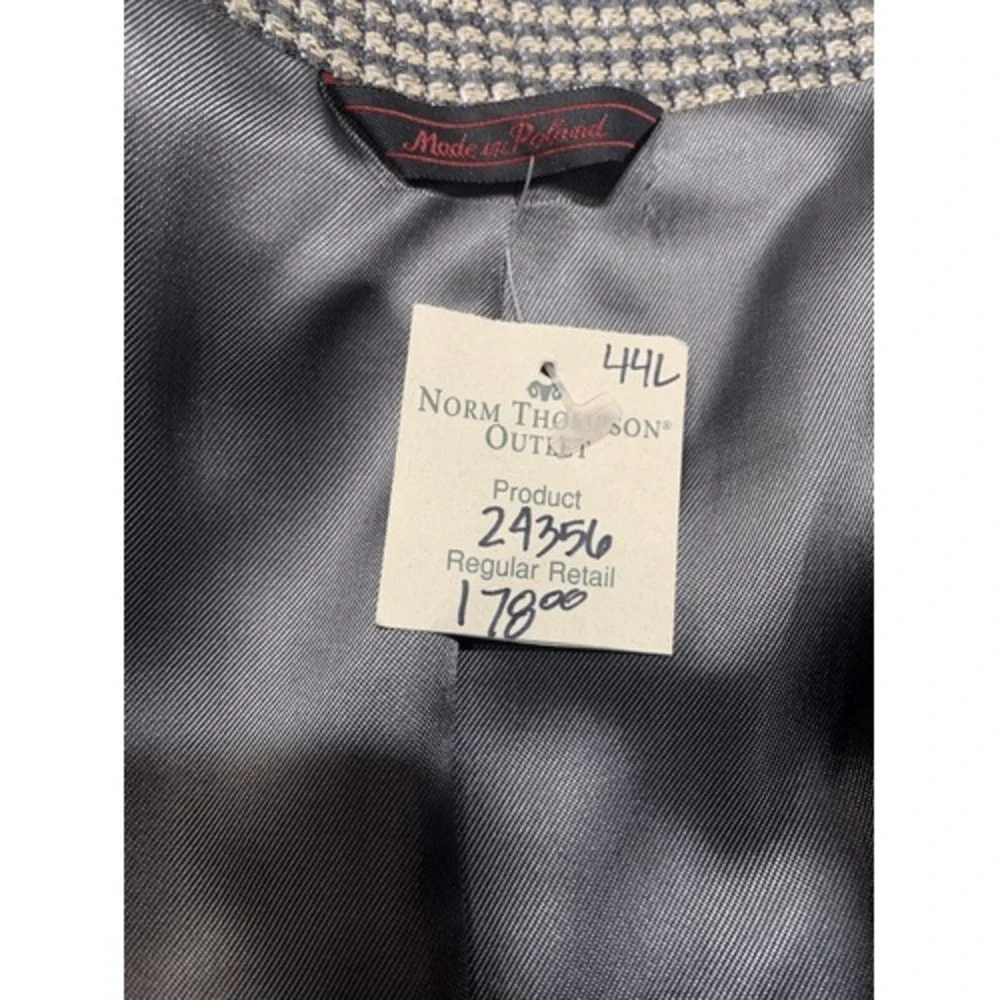 Norm Thompson‎ Mens Blazer 44L Gray Silk Wool Houndstooth Sport Coat NWT